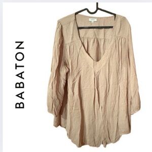 Babaton sheer beige  V-Neck Blouse